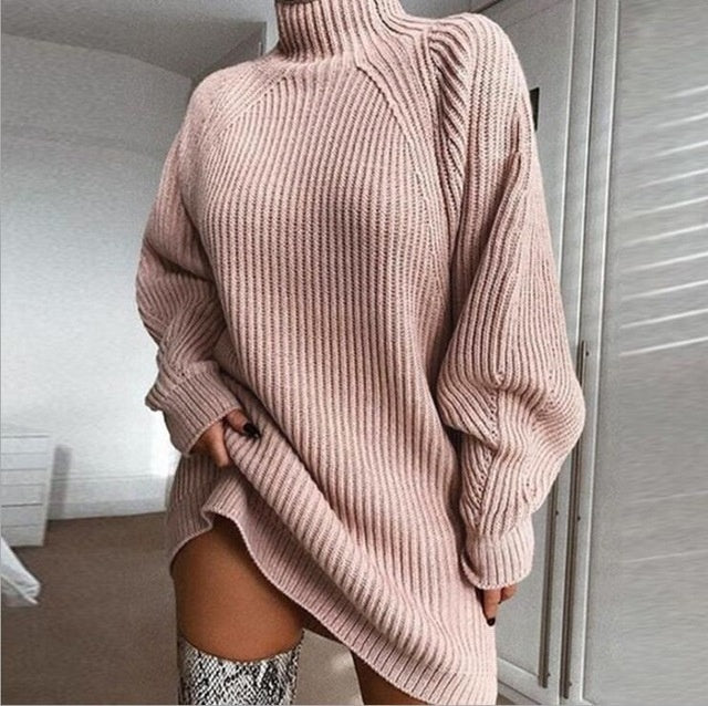 Winter turtleneck sweater knitted dress