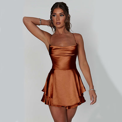 Backless Lace Up A-Line Short Dress