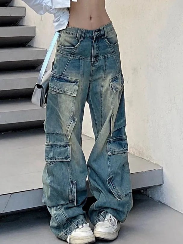 American Washed-out Loose Cargo Jeans